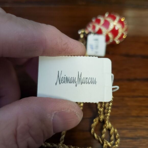 Neiman Marcus CINER Red Rhinestone Egg Pendant Necklace 38" - Picture 9 of 12